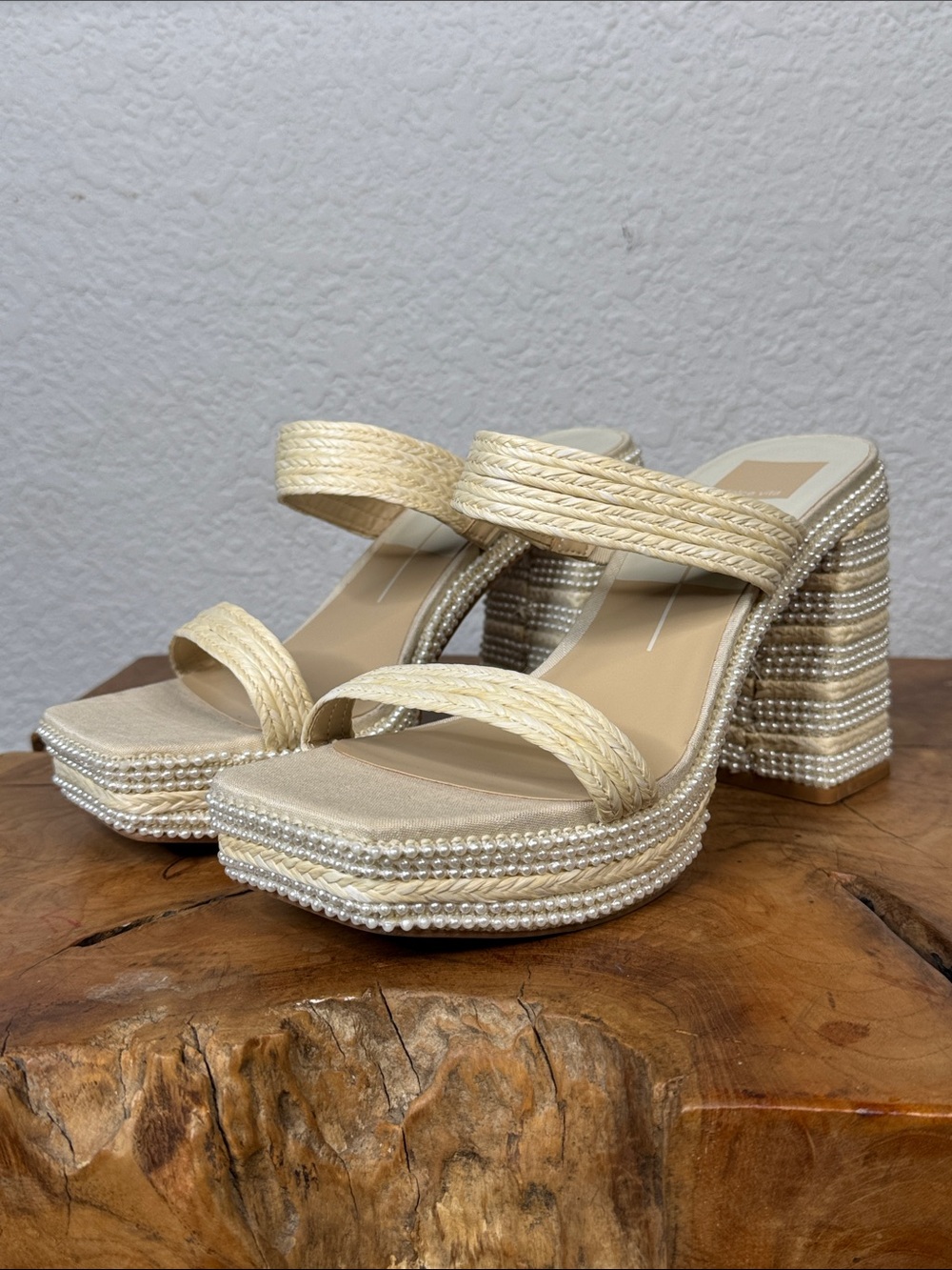 DOLCE VITA ALANI FAUX PEARL RAFFIA PLATFORM BLOCK HEEL SANDALS SIZE 9 **NWT** - Picture 4 of 14